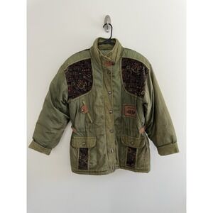 VTG 80s Hunters Run Jacket M Korea Patchwork Corduroy Tapestry-Look Panels